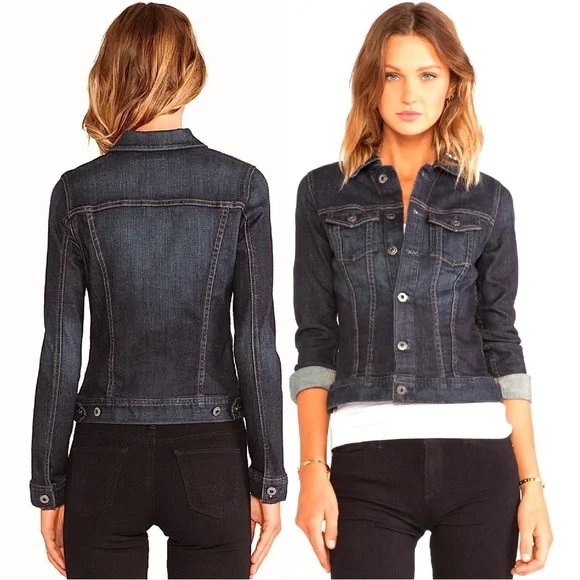 AG Adriano Goldschmied Denim Jacket Dark Blue Jean Crop Stretch Fitted Robyn XS - Picture 2 of 16